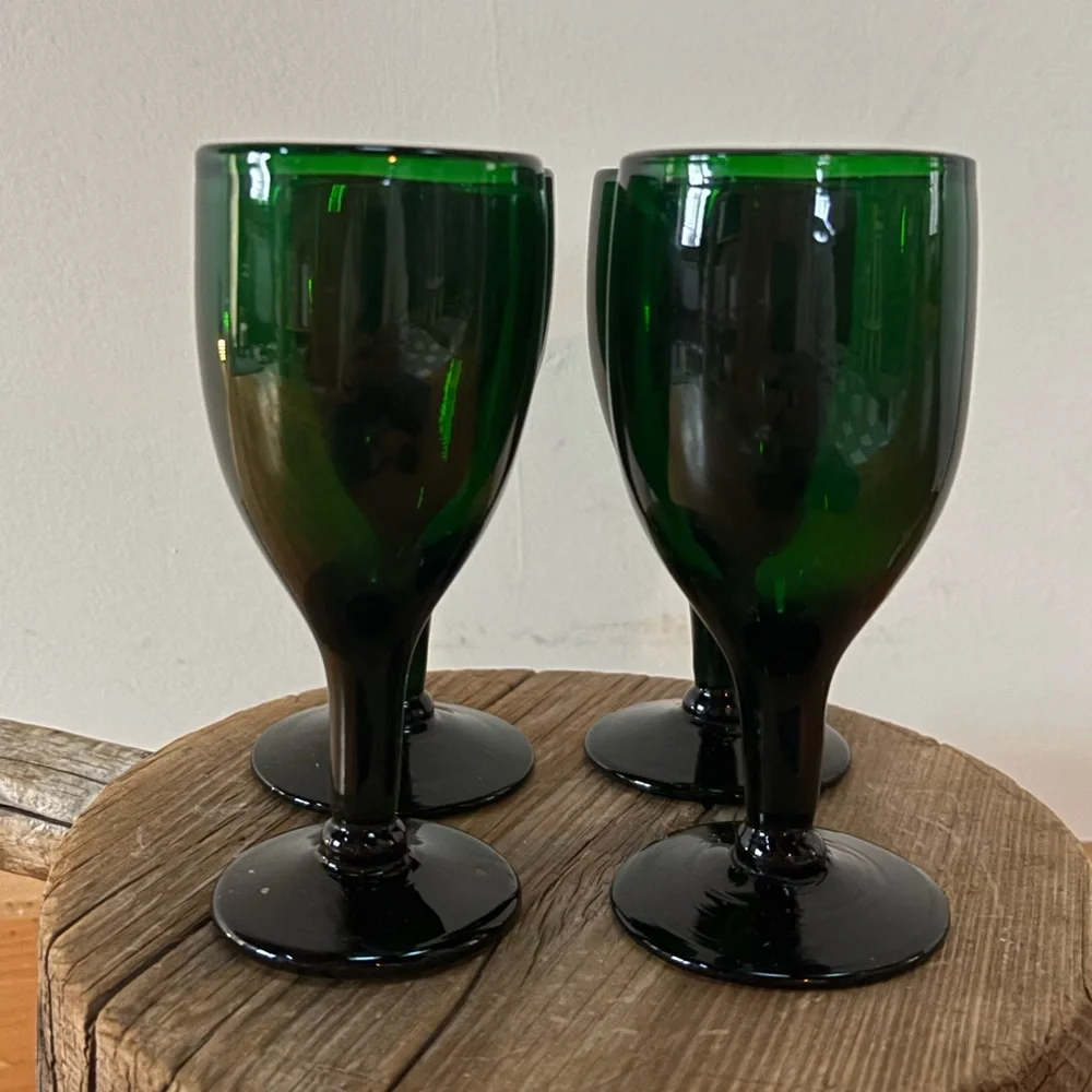 Antique 19th Century Bristol Green Wine Glasses